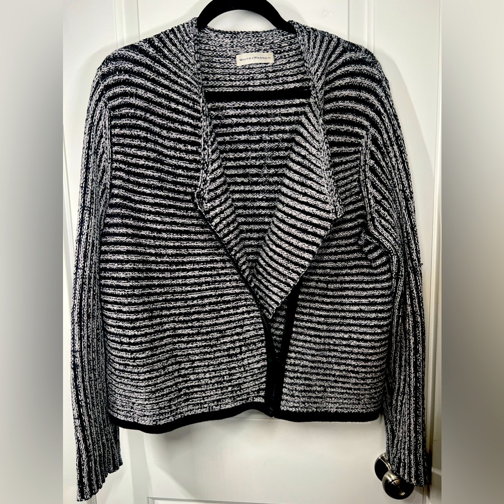 White + Warren black-and-white striped asymmetrical zip cardigan sweater Size L